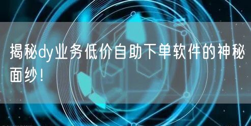 揭秘dy业务低价自助下单软件的神秘面纱！