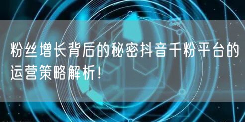 粉丝增长背后的秘密抖音千粉平台的运营策略解析！