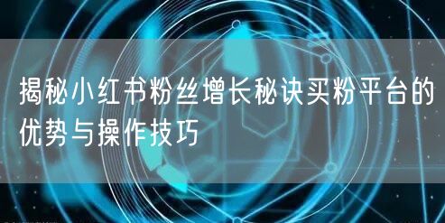 揭秘小红书粉丝增长秘诀买粉平台的优势与操作技巧