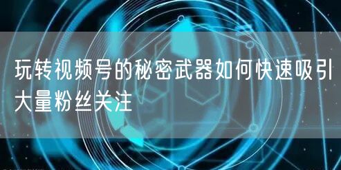 玩转视频号的秘密武器如何快速吸引大量粉丝关注