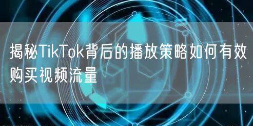 揭秘TikTok背后的播放策略如何有效购买视频流量