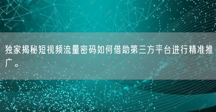 独家揭秘短视频流量密码如何借助第三方平台进行精准推广。